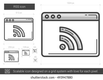 RSS vector line icon isolated on white background. RSS line icon for infographic, website or app. Scalable icon designed on a grid system.