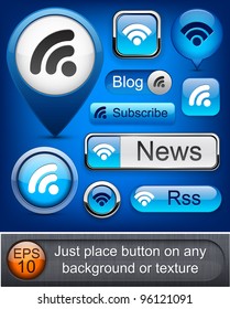 Rss web blue buttons for website or app. Vector eps10.