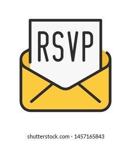 RSVP colorful outline icon. Please respond to mail linear sign.