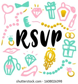RSVP Handwritten Postcard. Vector Illustration of Greeting Card Design.