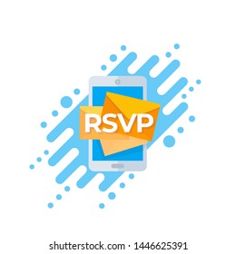 RSVP icon with mobile mail, vector