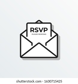 RSVP icon vector. Please respond letter in envelop. Answer on mail concept