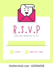 RSVP Layout Design with Response Text Box Template. Vector illustration of RSVP character.