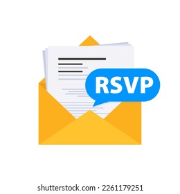 RSVP letter in envelope. Rsvp message envelope.