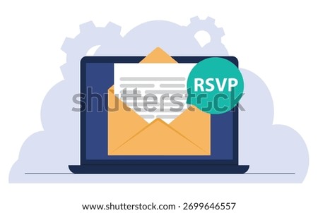 RSVP mail envelope. Event invitation. Party message. Please respond to mail.