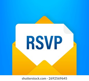 RSVP message inside open yellow envelope icon