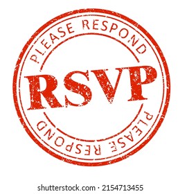RSVP red round rubber stamp. Vector illustration for your design.	