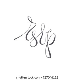 RSVP vector lettering text on white background. Hand-written Decorative Design Words in Curly Fonts. Great design for a greeting card or a print, romantic style