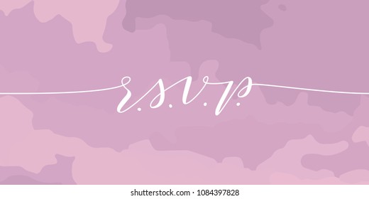 RSVP wedding vector card template. Elegant calligraphy on dusty rose background. Great for wedding invitations, postcards.