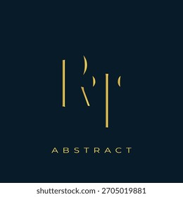 RT Abstractas diseño de logotipo dorado. Abstractas composición de símbolos de oro sobre un fondo azul marino oscuro