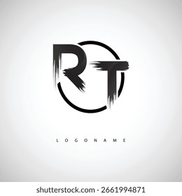 RT Brush Stroke Logo – Símbolo Artístico Moderno con Textura de Tinta para Branding Creativo y Diseño de Identidad Visual