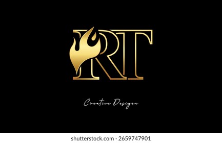 RT Golden Flame Logo Design Luxury Minimalist Symbol for Premium Branding and Creative Identity