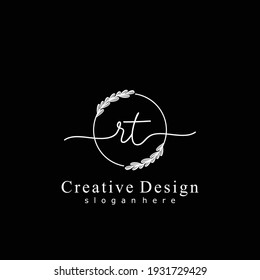 RT Initial calligraphy handwritten logo. Handwritten alphabet in the logo template. Letters and Alphabet for signature, wedding, fashion, floral and botanical logo design 