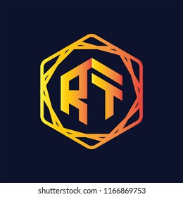 RT Initial letter hexagonal logo vector