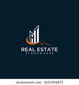 RT initial monogram building and roof logo for real estate with creative circle style design