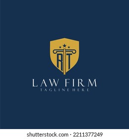 RT initial monogram lawfirm logo with pillar and shield design