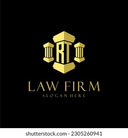 Logo initial de monogramme RT pour le cabinet d'avocats avec conception de pilier