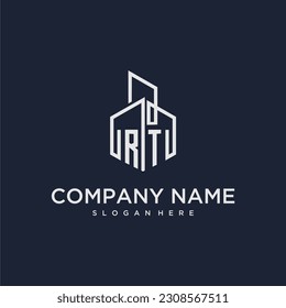 RT logo de monogramme initial de l'immobilier avec style de bâtiment