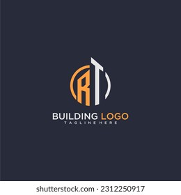 RT logo de monogramme initial de l'immobilier avec style de bâtiment