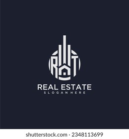 RT logo monogramme initial de l'immobilier avec image vectorielle création de cercle