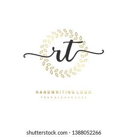 RT initial signature logo. handwriting logo template vector,