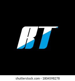 RT letter logo design on black background. RT creative initials letter logo concept. RT icon design. RT white and blue letter icon design on black background. R T