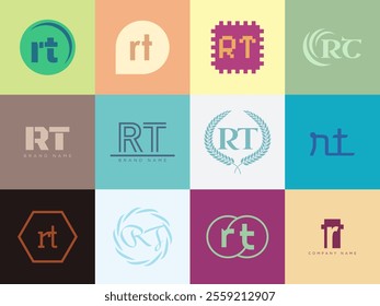RT logo company template. Letter r and t logotype. Set different classic serif lettering and modern bold text with design elements. Initial font typography. Collection trendy business identity.