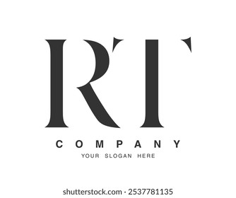 Design do logotipo RT. Estilo de fonte das letras iniciais r e t serif. Tipografia clássica do nome da empresa. Logotipo ou identidade da moda. Ilustração vetorial.