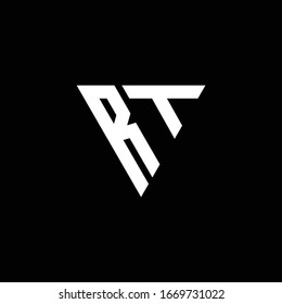 RT Logo letter monogram with triangle shape design template isolated on black background