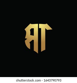 RT logo monogram with gold colors and shield shape design template