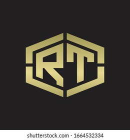RT Logo monogram with hexagon shape and piece line rounded design tamplate on gold colors