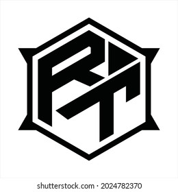 RT Logo monogram with hexagon and sharp shape design template