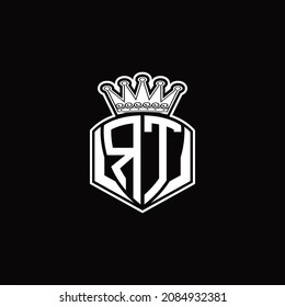 RT Logo monogram with luxury emblem shape and crown design template on black background