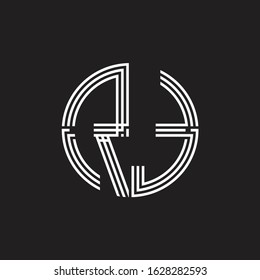 RT Logo monogram triple ribbon style line design template isolated on black background