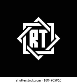 RT monogram logo with abstract square around design template