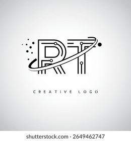 RT Orbit Monogram Logo - Futuristic Minimal Letter mark with Circular Line Art, Tech-Inspired Dots and Space Motion Concept for Modern Branding Identity (Logotipo de Monograma de Órbita RT - Marca de Letra Mínima Futurista com Linha de Arte Circular, Pontos Inspirados na Tecnologia e Conceito de Movimento Espacial para Identidade de Marca Moderna)
