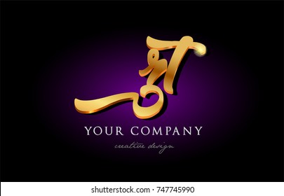 rt r t  alphabet combination letter logo in gold golden 3d metal beautiful typography suitable for banner brochure design