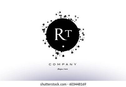rt r t  black white circle grunge splash vintage retro alphabet company logo design vector icon template