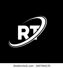 RT R T letter logo design. Initial letter RT linked circle uppercase monogram logo red and blue. RT logo, R T design. rt, r t