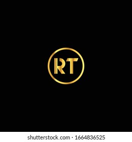 RT unique letter vector logo design with gold color.