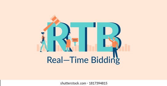 RTB real time bidding illustration. Selling advertising in financial market successful corporate business with marketing advertisers promotion of funds in due time.