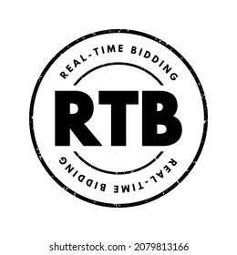 RTB Real-Time Bidding - process in which digital advertising inventory is bought and sold, acronym text stamp concept background