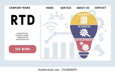 RTD - Research Technical Development acronym. business concept background.  vector illustration concept with keywords and icons. lettering illustration with icons for web banner, flyer, landing pag