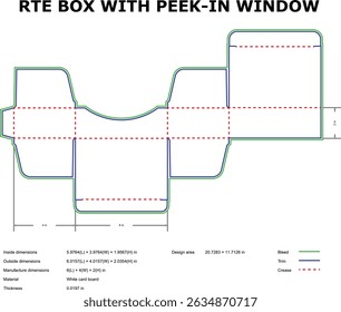 Rte box packaging template with peek-in window die-cut design