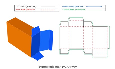 (RTE) Custom Reverse Tuck End folding box, 3D render and dieline template with Resizable