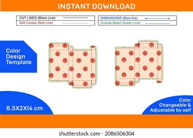 RTE or Reverse tuck end box dieline template and 3d render design color changeable and editable