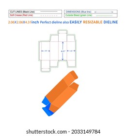 RTE reverse tuck end folding box food cardboard box (2.06x2.06x4.31) inch Dieline template and 3D vector file