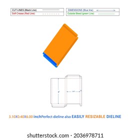 Cuadro plegable plegable de extremo de anclaje inverso RTE (3.10x0.40x6)" caja personalizada Plantilla de línea de línea y archivo vectorial 3D
