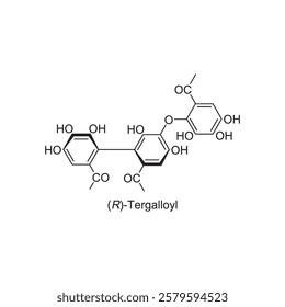 R)-Tergalloyl skeletal structure.Tannin compound schematic illustration. Simple diagram, chemical structure.