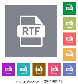 RTF file format flat icons on simple color square backgrounds